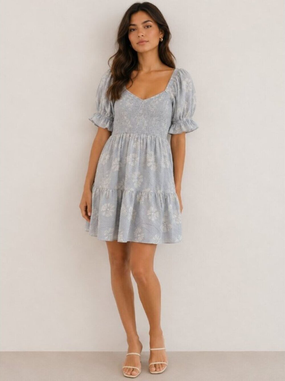 Madewell Silk Lucie Smocked Mini Dress Moody Blooms Blue Size Medium